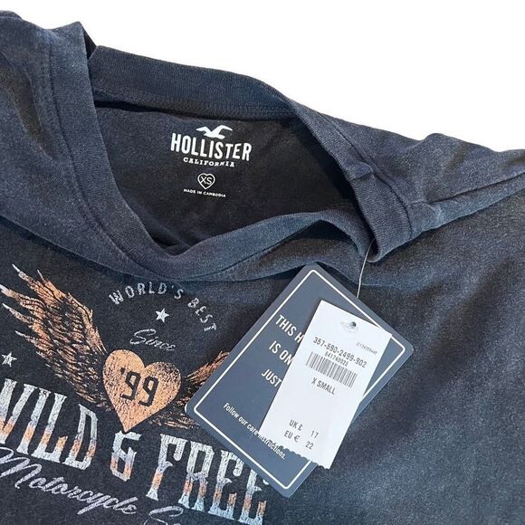 Hollister Women's T-Shirt Wild & Free
Motorcycle Decal xs Small Crop Short
Sleev - Picture 6 of 6